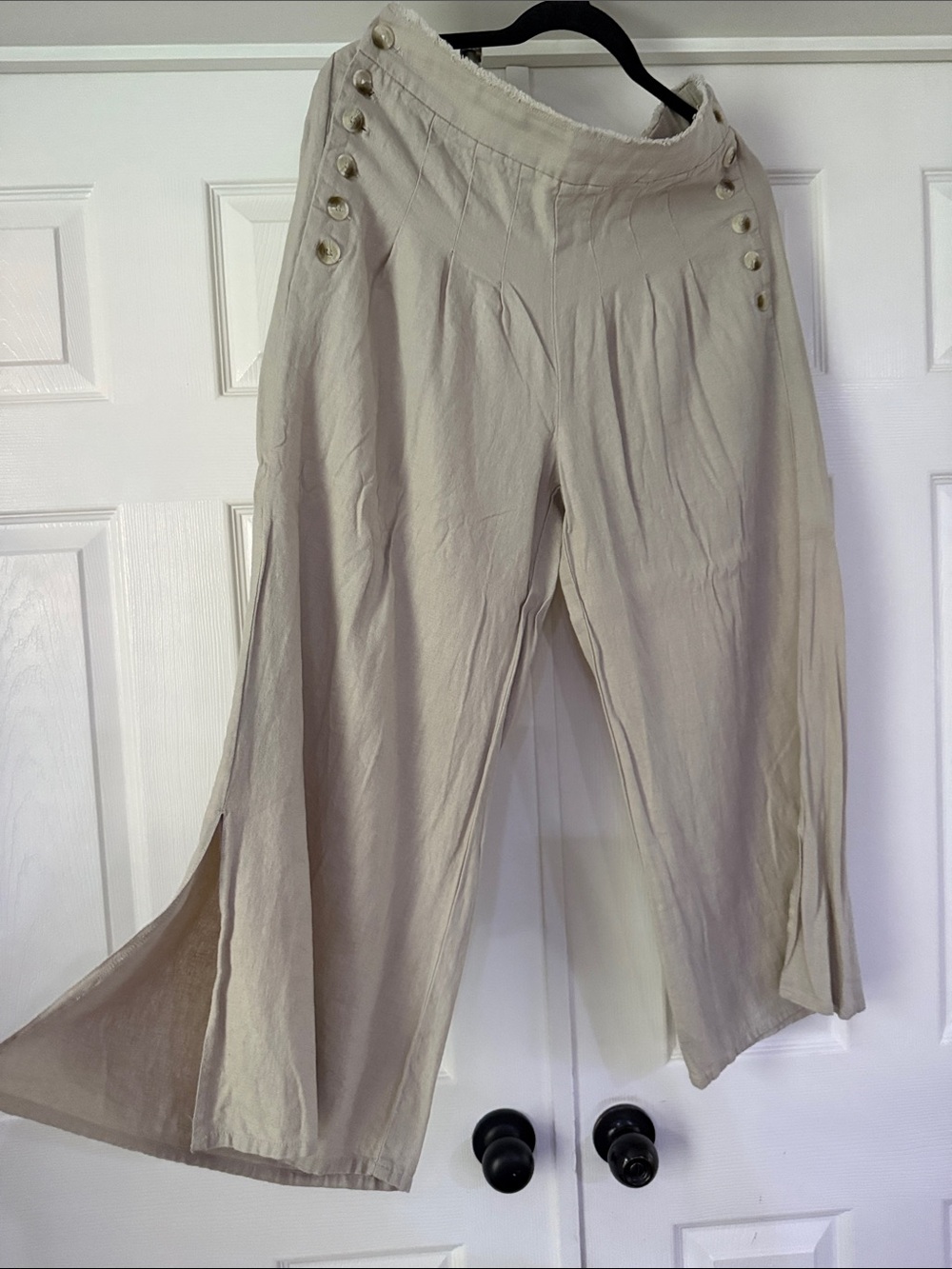 Rewash Beige Wide-Leg Sailor Button Pants